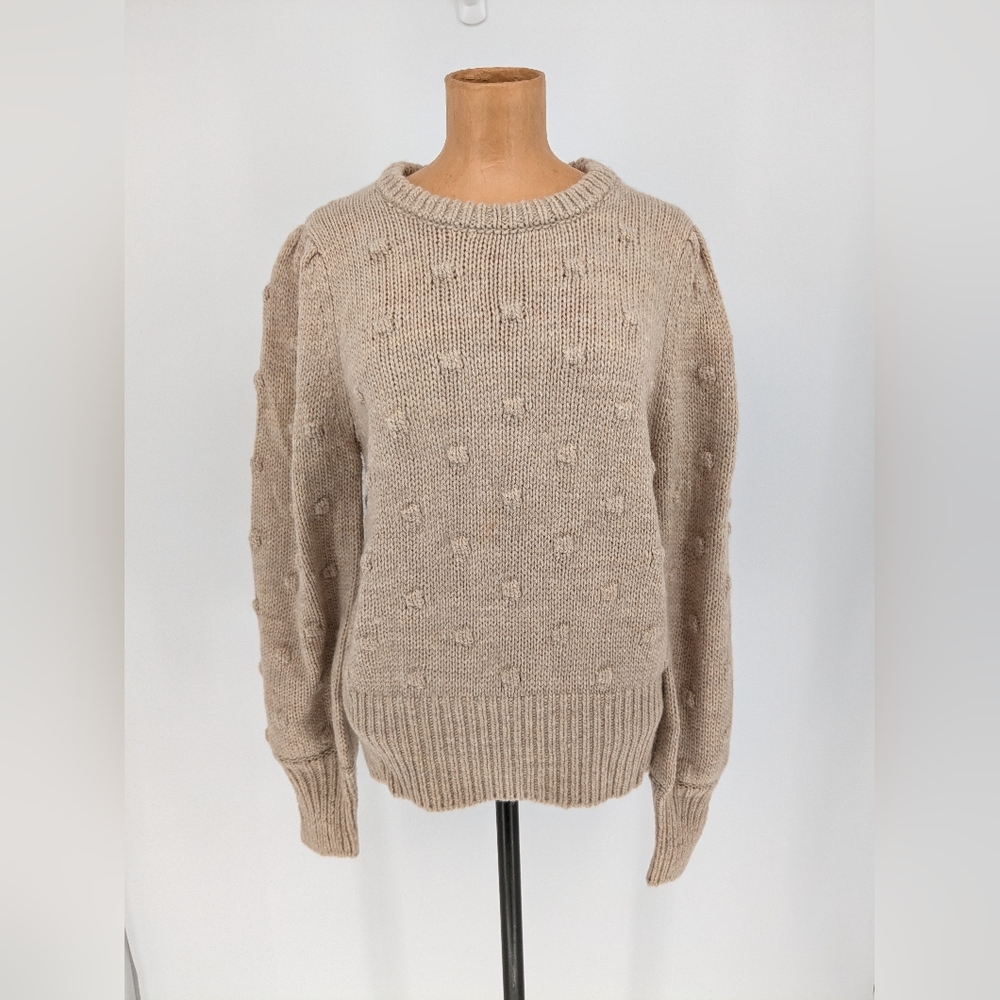 NWT Free Quent Brands of Scandinavia Knit Tan Bobble Stitch Crew Neck Sweater M